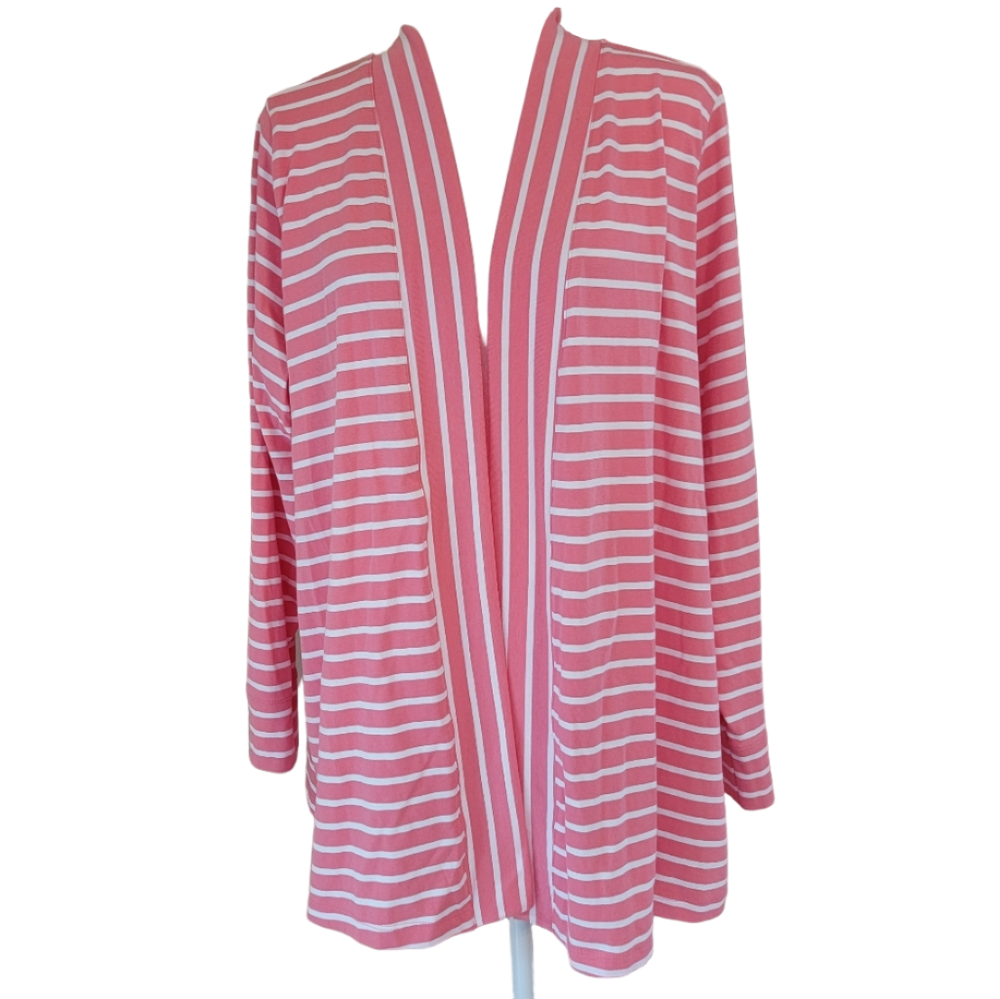 D&Co Warm Coral Pink Striped Essentials Jersey Open Cardigan Size 2X EUC